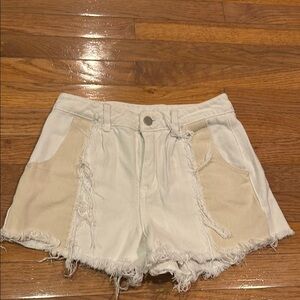 Distressed Two-Tone Denim Shorts